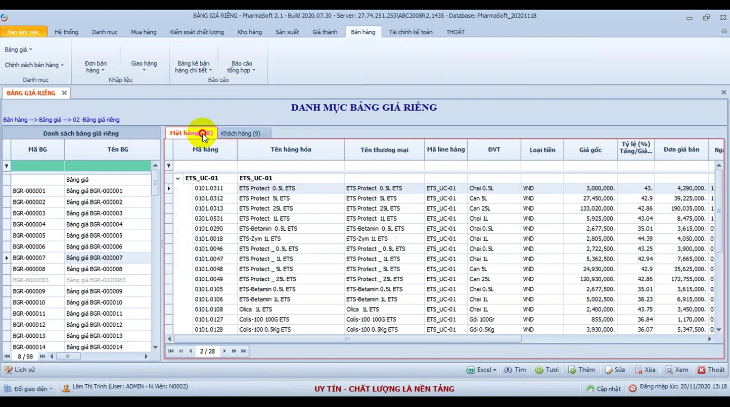 Danh mục bảng giá riêng - PharmaSoft